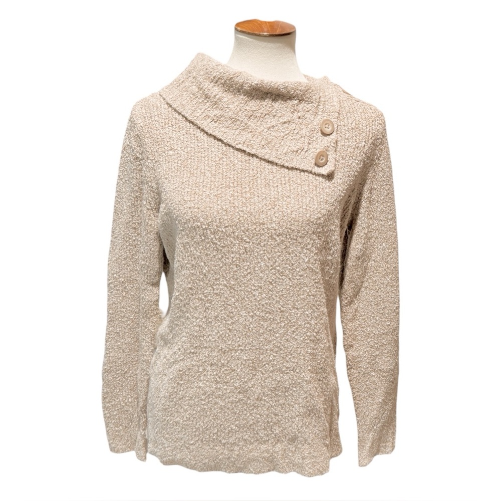 Button Collar Oatmeal Knit Sweater by Liz Claiborne Size M